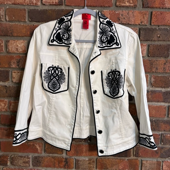 V Christina women’s embroidered boho hippie western demim jacket black/white M - Picture 5 of 6